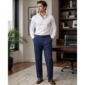 Vintage John Henry Farah Mens Dress Pants 36x34 Blue Pinstripe Slacks NWT Retro